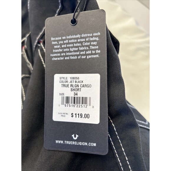 True Religion Cargo Shorts Knee Length Jet Black SZ 34 Men New w/Tags - Picture 5 of 7